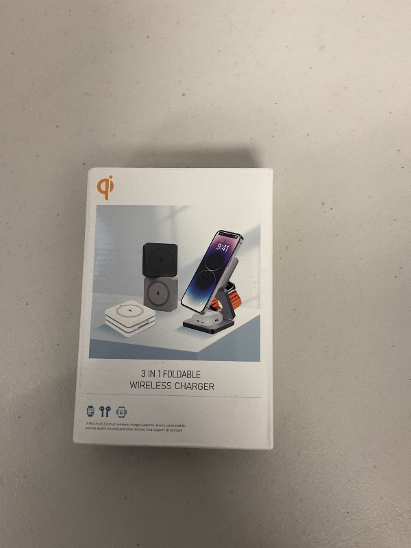 Photo 1 of 3 in 1 Wireless Charger for iPhone and Watch, Travel Charger for Multiple Devices, Charging Station for Smartphones, Smartwatches & Earbuds, Portable Travel Essentials (Black)