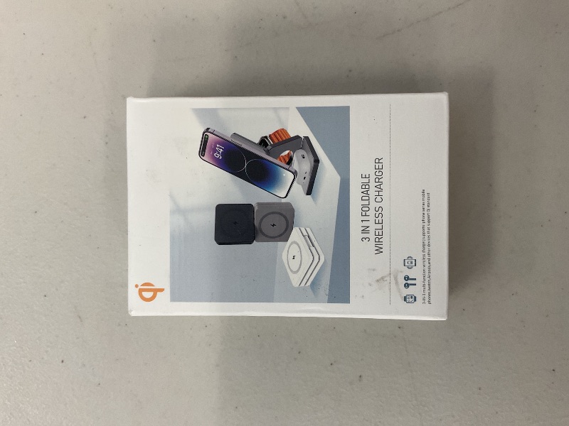 Photo 1 of 3 in 1 Wireless Charger for iPhone and Watch, Travel Charger for Multiple Devices, Charging Station for Smartphones, Smartwatches & Earbuds, Portable Travel Essentials (Gray)