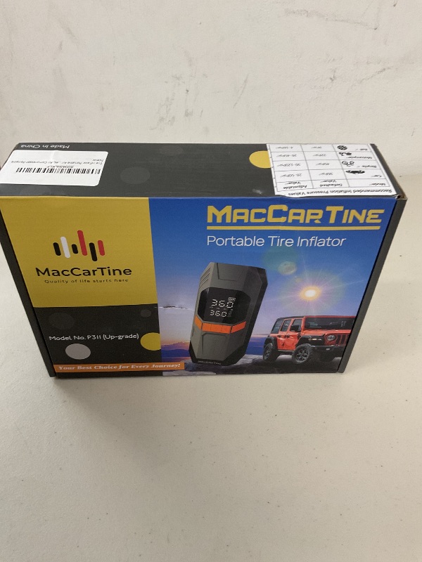 Photo 1 of Tire Inflator Portable Air Compressor, Portable Tire Inflator For Car, Air Pump For Car Tires with Air Pressure Detector, LED Working Lights, Hazard Lights, Charging Power Bank By MacCarTine