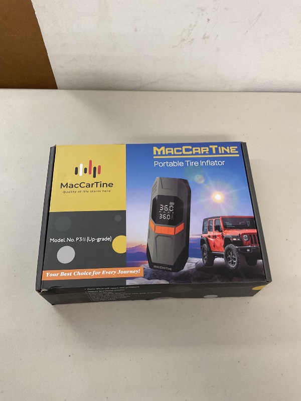 Photo 1 of Tire Inflator Portable Air Compressor, Portable Tire Inflator For Car, Air Pump For Car Tires with Air Pressure Detector, LED Working Lights, Hazard Lights, Charging Power Bank By MacCarTine