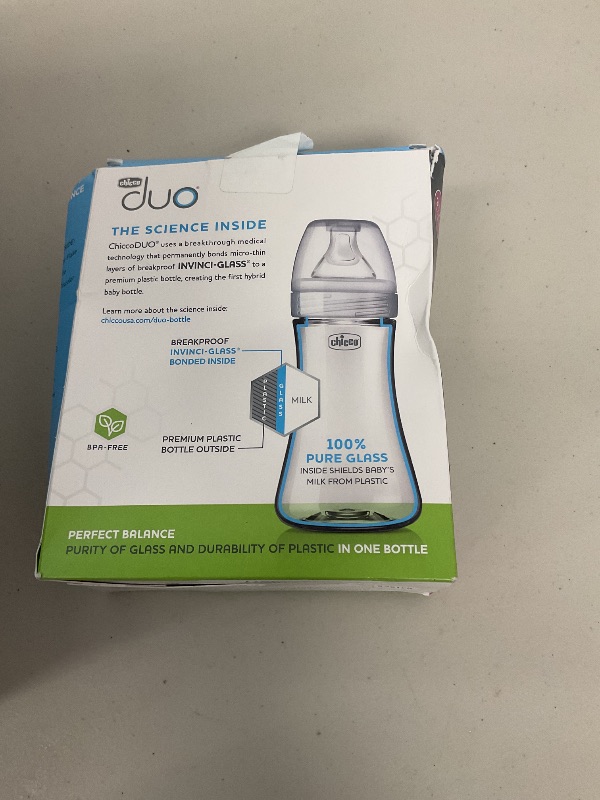 Photo 1 of Chicco Duo 9oz. Hybrid Baby Bottle with Invinci-Glass Inside and Plastic Outside | Dishwasher, Bottle Warmer, and Electric Sterilizer Safe | Intui-Latch Nipple | Clear/Grey, 2pk