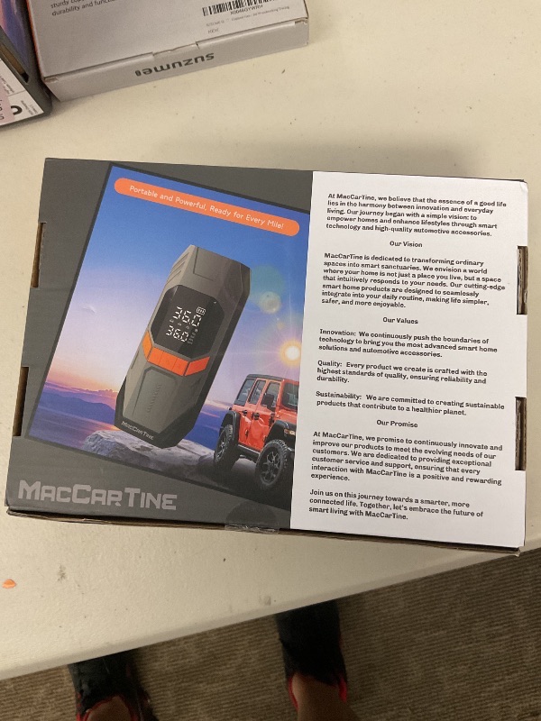 Photo 1 of Tire Inflator Portable Air Compressor, Portable Tire Inflator For Car, Air Pump For Car Tires with Air Pressure Detector, LED Working Lights, Hazard Lights, Charging Power Bank By MacCarTine