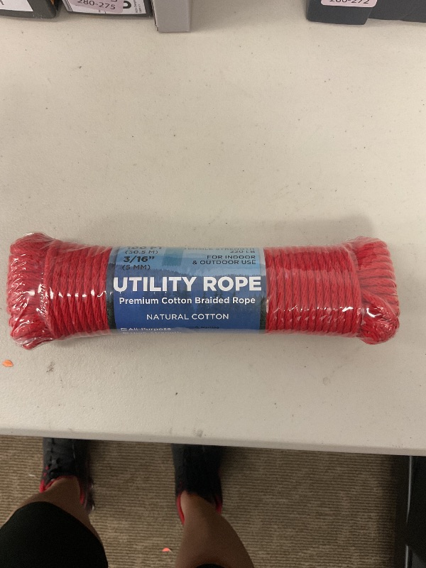 Photo 1 of TECEUM Cotton Rope 3/16” (5 mm) – 100 FT – Strong All-Purpose Braided Rope – Natural Cotton – for Crafting, ?amping, Clothes Line, DIY, Indoor & Outdoor Use – Red