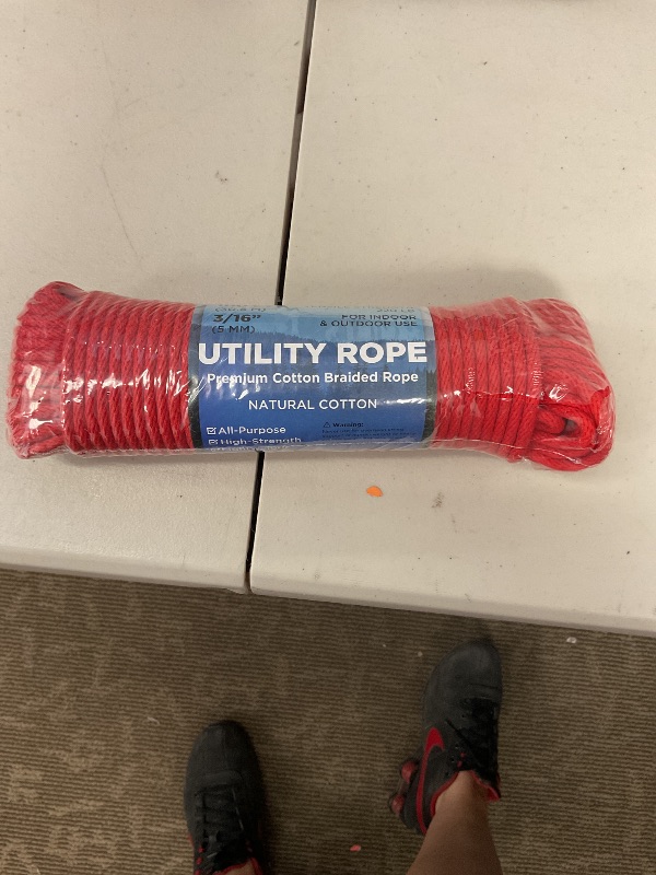 Photo 1 of TECEUM Cotton Rope 3/16” (5 mm) – 100 FT – Strong All-Purpose Braided Rope – Natural Cotton – for Crafting, ?amping, Clothes Line, DIY, Indoor & Outdoor Use – Red