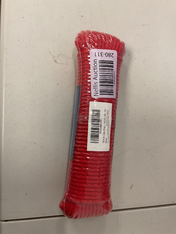 Photo 1 of TECEUM Cotton Rope 3/16” (5 mm) – 100 FT – Strong All-Purpose Braided Rope – Natural Cotton – for Crafting, ?amping, Clothes Line, DIY, Indoor & Outdoor Use – Red