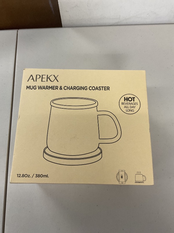 Photo 1 of APEKX Self-Heating Ceramic Coffee Mug - Stable 130°F Temperature, 15W Wireless Phone Charging, 12.8 fl oz Capacity - USB-C Enabled. (Black)