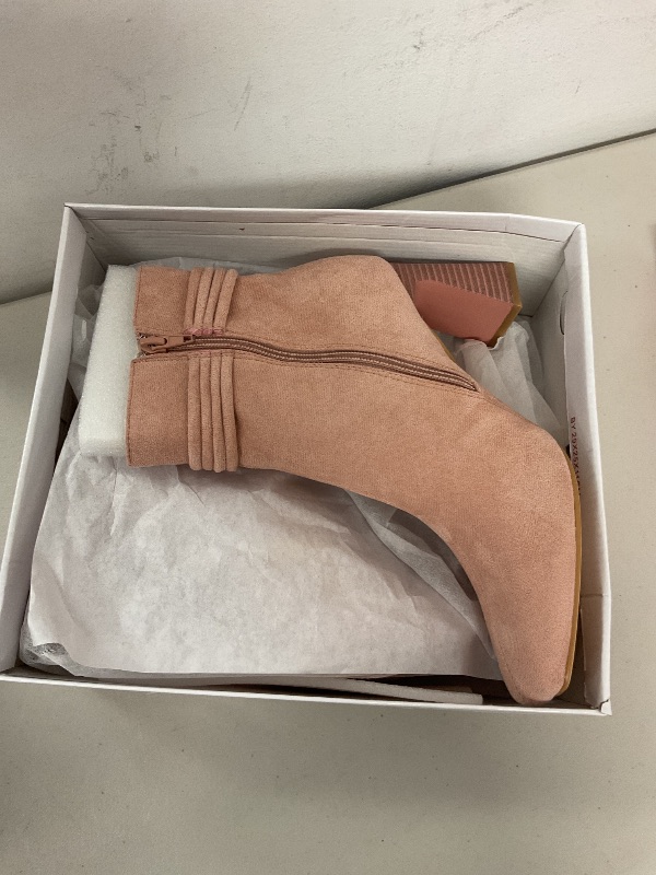 Photo 1 of Allegra K Women's Square Toe Knot Decor Chunky Heels Dust Pink Ankle Booties 9 M US