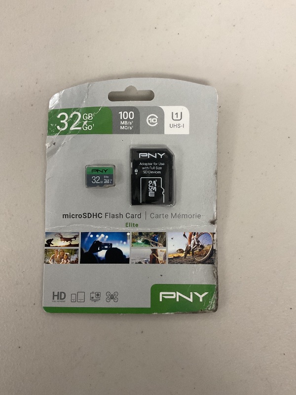 Photo 1 of PNY 32GB Elite Class 10 U1 microSDHC Flash Memory Card - 100MB/s Read, Class 10, U1, Full HD, UHS-I, Micro SD (Pack of 1)