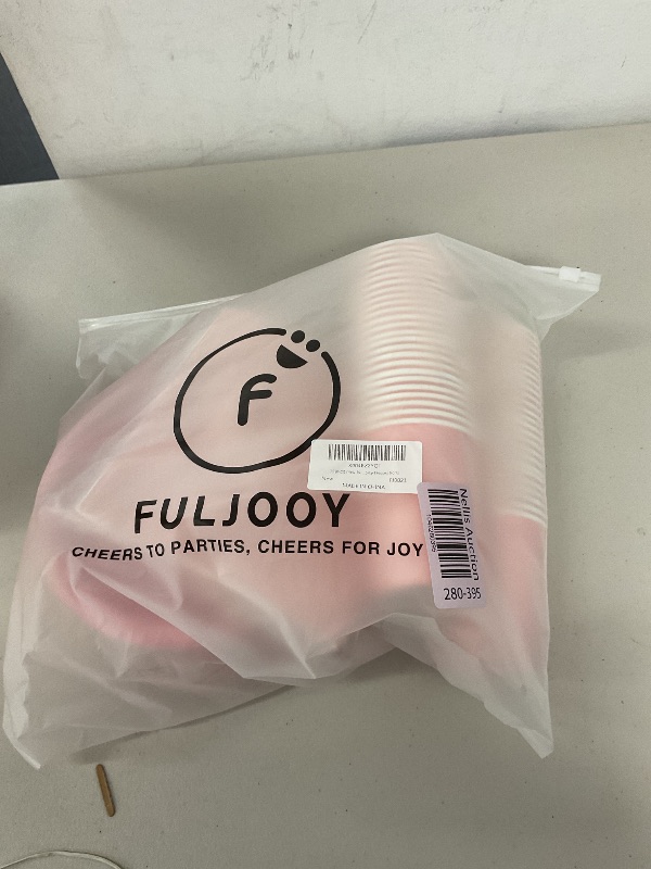 Photo 1 of FULJOOY 192PCS Pink Party Supplies Set Serve 48 Guests Tableware Include Paper Plates Cups Napkins Disposable Dinnerware Party Decorations for Baby Shower Graduation Women Birthday Wedding Supplies