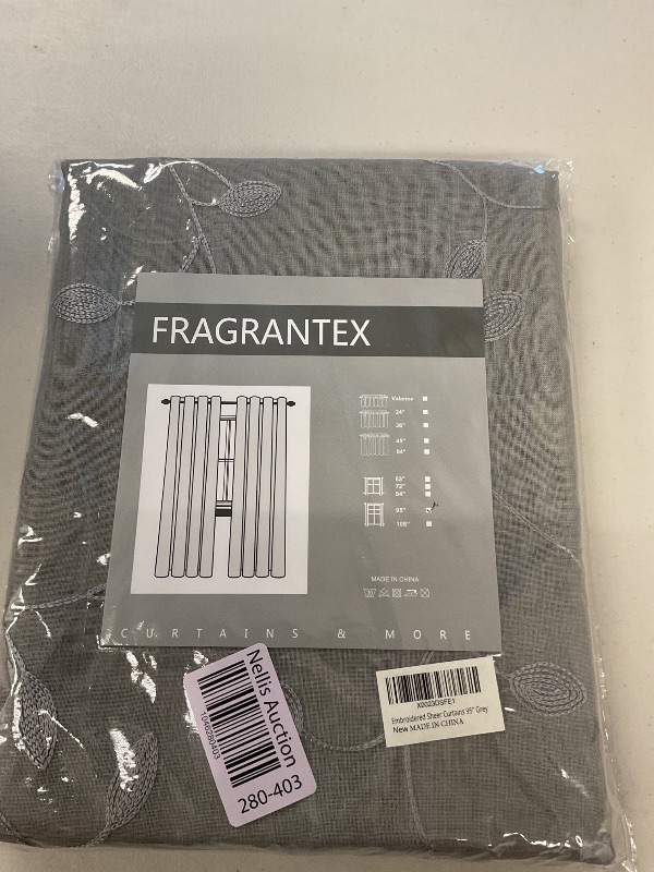 Photo 1 of Fragrantex Embroidery Leaves Sheer Curtains Dark Grey 95 Inch Length for Living Room/Bedroom Floral Botanical Patterned Window Drape Rod Pocket Chiffon 2 Panels,W38xL95