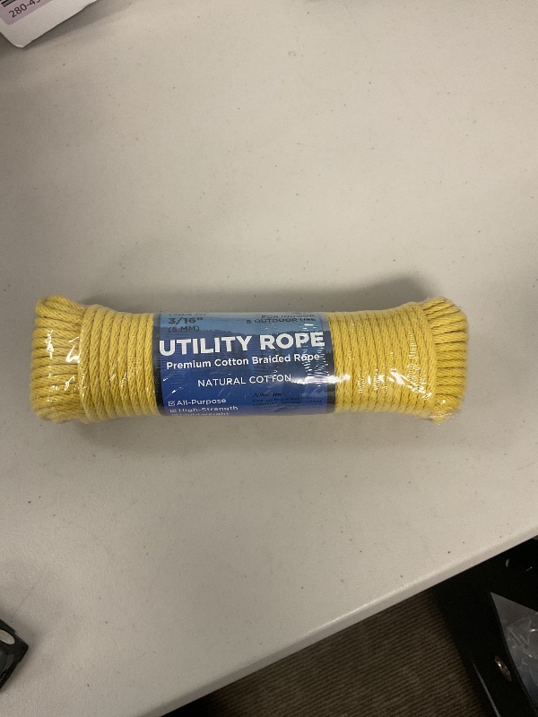 Photo 1 of TECEUM Cotton Rope 3/16” (5 mm) – 100 FT – Strong All-Purpose Braided Rope – Natural Cotton – for Crafting, ?amping, Clothes Line, DIY, Indoor & Outdoor Use – Yellow