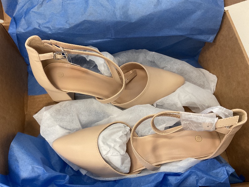 Photo 1 of mysoft Women's Pumps Low Chunky Block Heels Pointed Toe Ankle Strap Across Instep Strap Party Wedding Dress Shoes