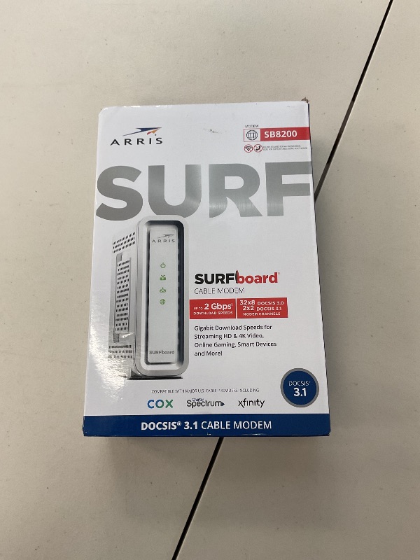 Photo 1 of ARRIS (SB8200) - Cable Modem - Fast DOCSIS 3.1 32x8 Gigabit Cable Modem , Approved for Comcast Xfinity, Cox, Charter Spectrum, & more | 1 Gbps Max Internet Speed, 4 OFDM Channels - (No Built-in Wifi)