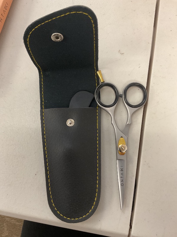 Photo 1 of Ontaki Premium Hand-Forged Mustache & Beard Scissors 5.5" - Japanese Steel Barber Scissors - Bangs & Grooming Shears - Rest Hook Silver - Hair Shears - Beard Sheers