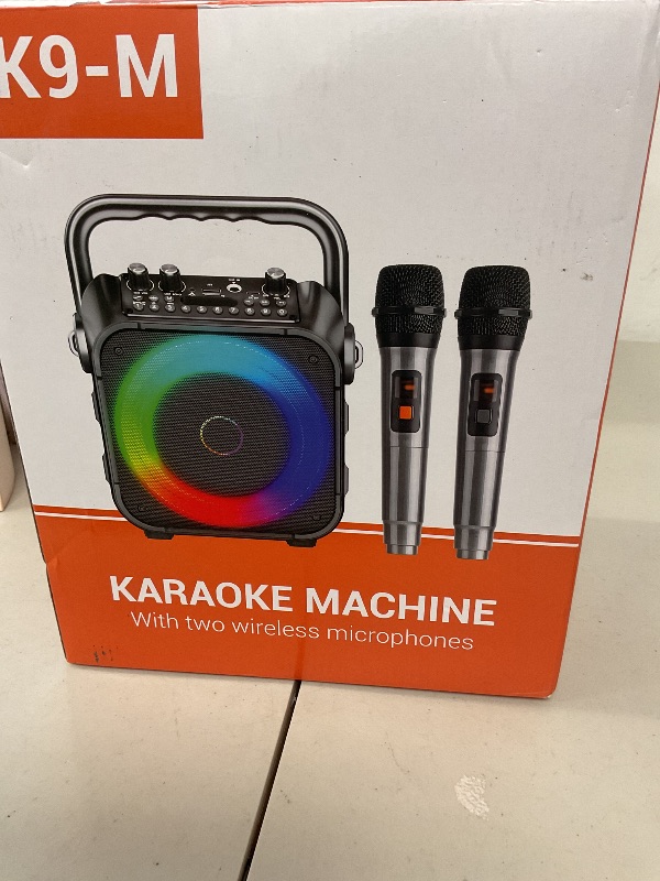 Photo 1 of Karaoke Machine, Portable Bluetooth Speaker with 2 Wireless Microphones for Adults & Kids with Lights, Karaoke Microphone with PA System Supports USB/TF/REC/FM/AUX for Home Party