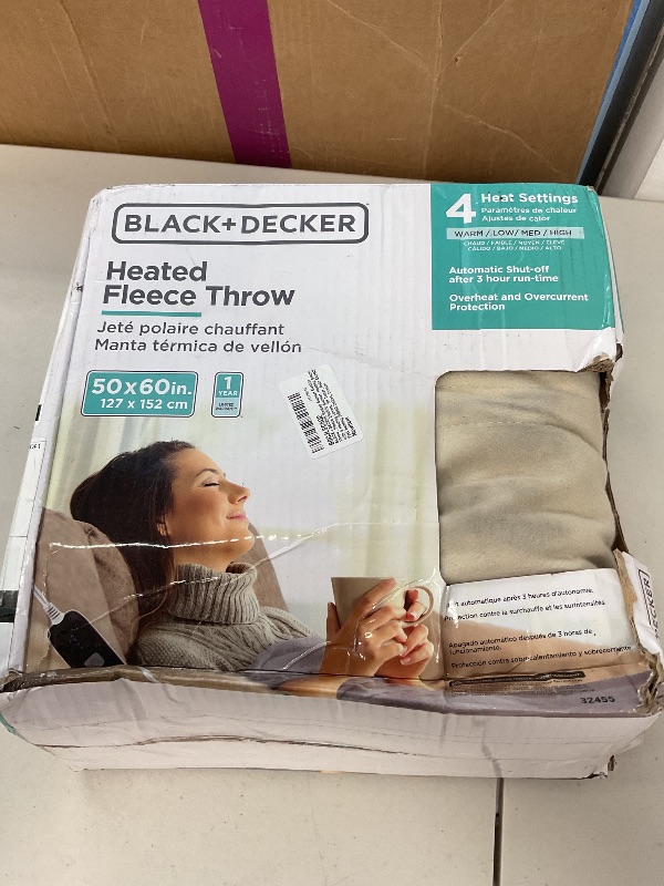 Photo 1 of BLACK+DECKER Heated Blanket Electric Throw, Fleece Electric Blanket, Heating Blanket with 4 Heating Levels, 3H Timer, Auto Shutoff, Fast Heating (50x60 inches, Cream)