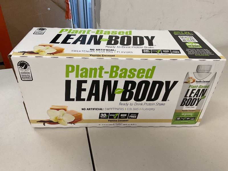 Photo 1 of Lean Body Ready-to-Drink, Plant-Based Vegan Vanilla Caramel Protein Shake, 30g Protein, No Artificial Flavors, Sweeteners or Colors, Non GMO, Gluten Free, Premium Pea & Rice Blend (Pack of 12)