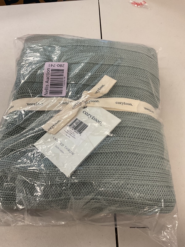Photo 1 of 100% cotton knitted throw blanket - soft and breathable, all season pure cotton blanket. Mint green 