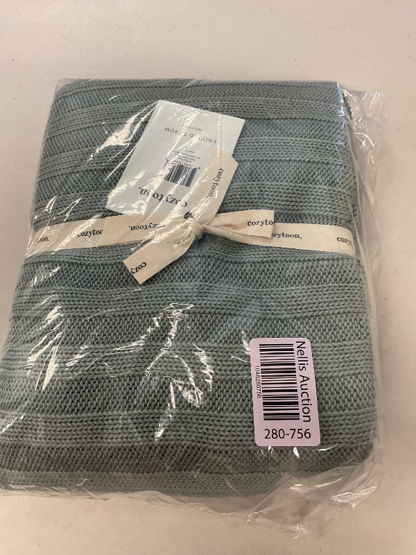 Photo 1 of 100% cotton knitted throw blanket soft perfect for all seasons mint green color 