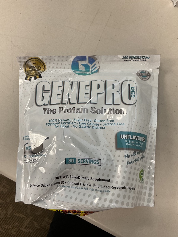 Photo 1 of GENEPRO GEN. 3 Unflavored Protein Powder - New Formula - Lactose-Free, Gluten-Free, & Non-GMO Whey Isolate Supplement Shake (3rd Generation, 30 Servings)