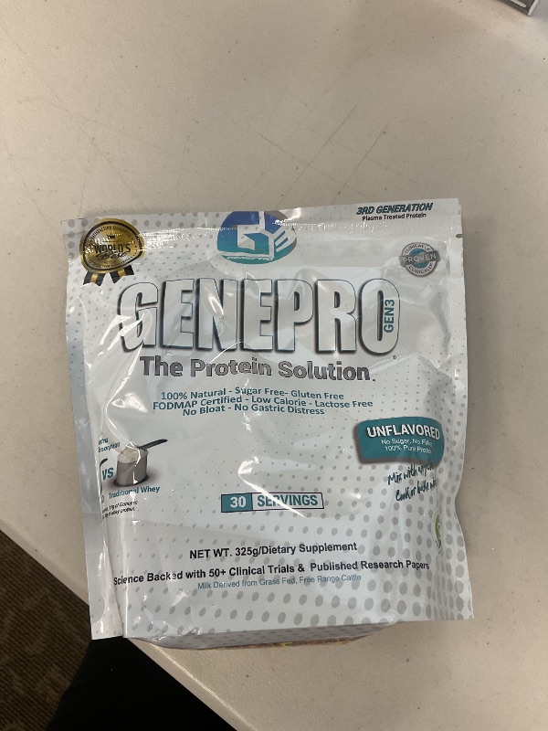 Photo 1 of GENEPRO GEN. 3 Unflavored Protein Powder - New Formula - Lactose-Free, Gluten-Free, & Non-GMO Whey Isolate Supplement Shake (3rd Generation, 30 Servings)