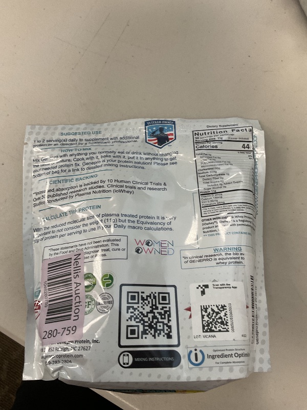 Photo 1 of GENEPRO GEN. 3 Unflavored Protein Powder - New Formula - Lactose-Free, Gluten-Free, & Non-GMO Whey Isolate Supplement Shake (3rd Generation, 30 Servings)