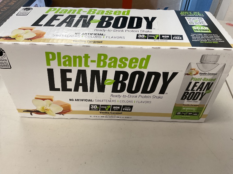 Photo 1 of Lean Body Ready-to-Drink, Plant-Based Vegan Vanilla Caramel Protein Shake, 30g Protein, No Artificial Flavors, Sweeteners or Colors, Non GMO, Gluten Free, Premium Pea & Rice Blend (Pack of 12)