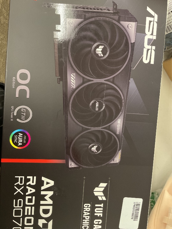 Photo 1 of ASUS TUF Gaming Radeon RX 9070 XT OC Edition 16GB GDDR6 Gaming Graphics Card (PCIe® 5.0, 16GB GDDR6, HDMI/DP 2.1, 3.125-slot, Military-Grade Components, Protective PCB Coating, axial-tech Fans)