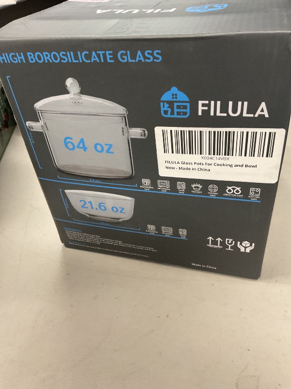 Photo 1 of FILULA Glass Pots For Cooking on Stove - 1.9L/64oz - Heat-Resistant Glass Cooking Pot with Lid, Microwave and Dishwasher Safe, Glass Saucepan, Simmer Pot - Includes Bowl
