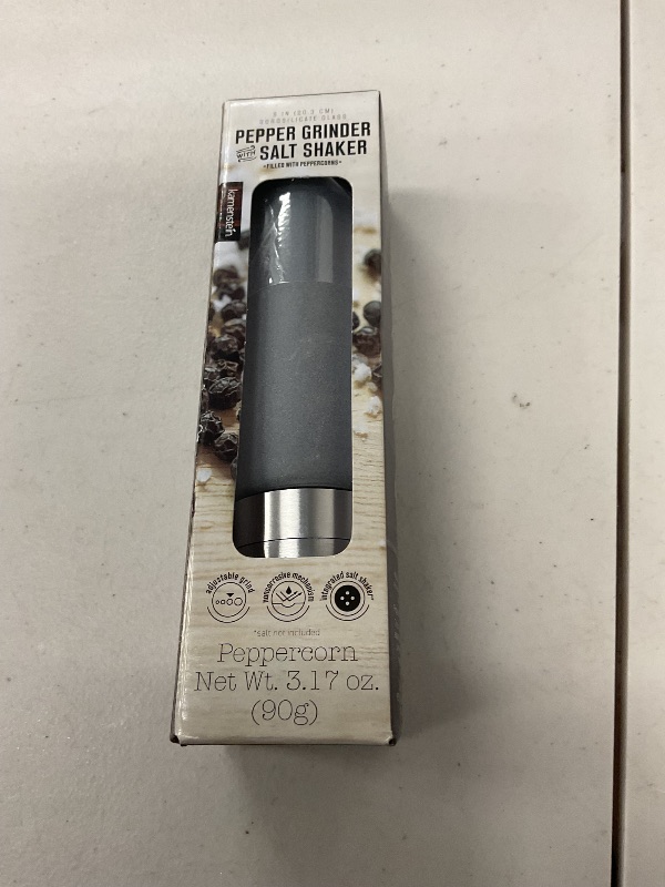 Photo 1 of Kamenstein Borosilicate Frosted Glass Grinder with Stainless Steel Accents, Pre-filled with Black Peppercorns, Integrated Salt Shaker, 8 Inch