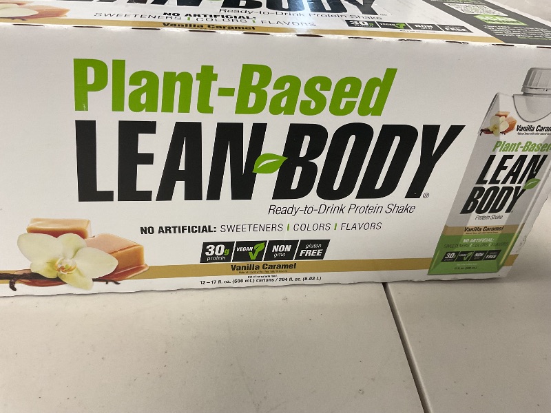 Photo 1 of Lean Body Ready-to-Drink, Plant-Based Vegan Vanilla Caramel Protein Shake, 30g Protein, No Artificial Flavors, Sweeteners or Colors, Non GMO, Gluten Free, Premium Pea & Rice Blend (Pack of 12)