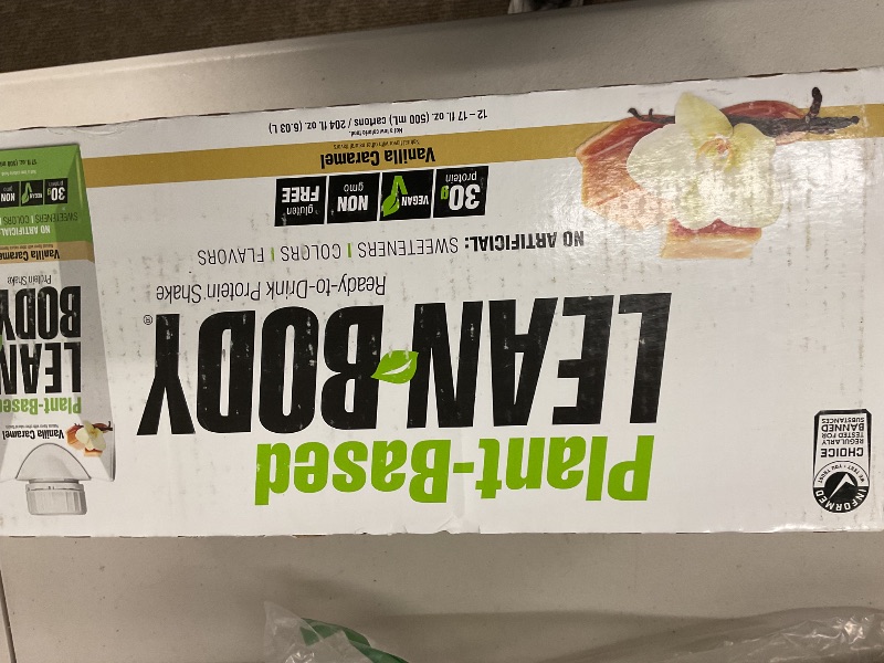 Photo 1 of Lean Body Ready-to-Drink, Plant-Based Vegan Vanilla Caramel Protein Shake, 30g Protein, No Artificial Flavors, Sweeteners or Colors, Non GMO, Gluten Free, Premium Pea & Rice Blend (Pack of 12)