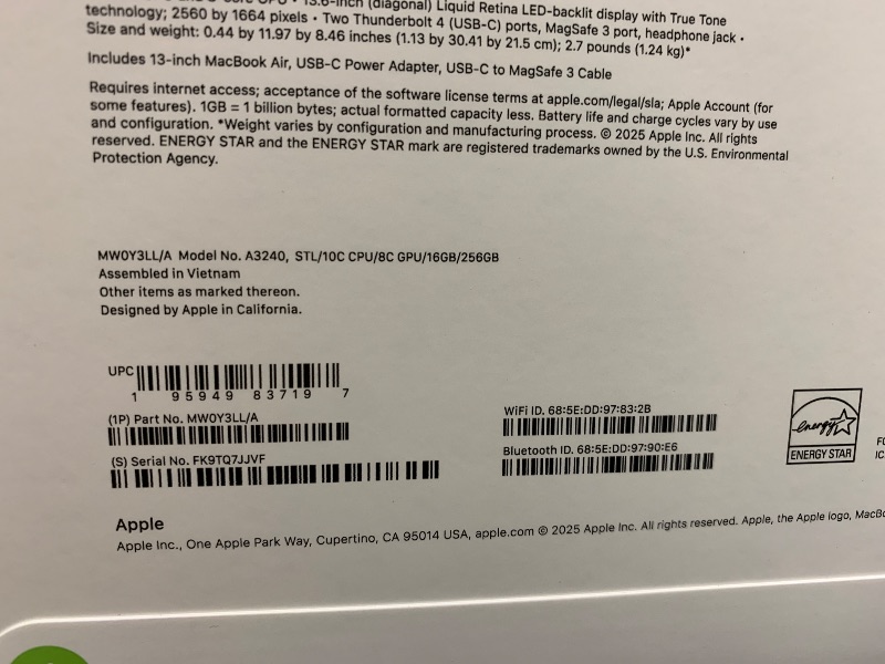 Photo 1 of Apple 2025 MacBook Air 13-inch Laptop with M4 chip: Built for Apple Intelligence, 13.6" Liquid Retina Display, 16GB Unified Memory, 256GB SSD Storage, 12MP Center Stage Camera, Touch ID, Starlight