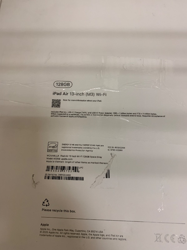 Photo 1 of Apple iPad Air 13-inch with M3 chip Built for Apple Intelligence, Liquid Retina Display, 128GB, 12MP Front/Back Camera, Wi-Fi 6E, Touch ID, All-Day Battery Life — Space Gray
