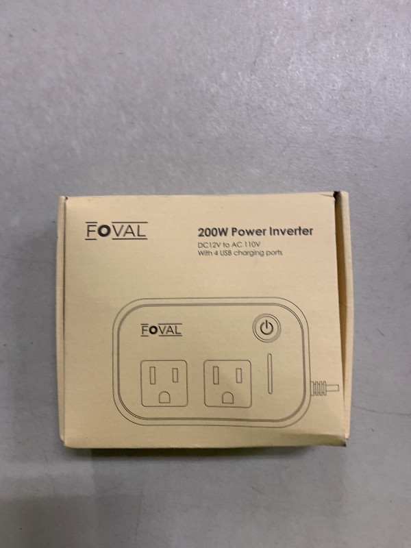 Photo 1 of 200W Car Power Inverter, FOVAL 12V DC to 110V AC Car Inverte with 4 USB Ports Car Outlet Adapter, Power Inverter for Vehicles, Car Plug Adapter Outlet for Laptop Computer Charger (White)