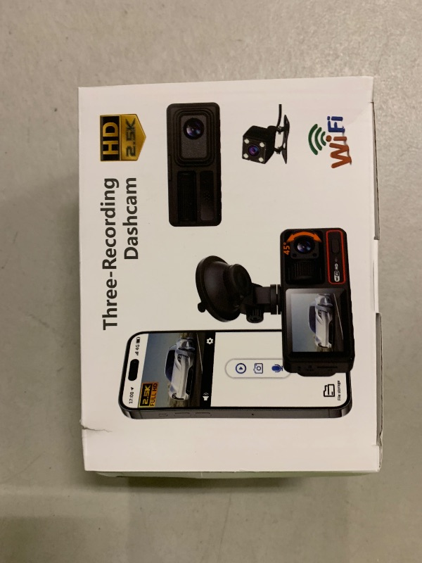 View 2 of 3 Channel Dash Camera for Cars,Triple Lens 4K+1080P+1080P Dash Cam Front Rear Inside,Built-in 5G WiFi & App, Night Vision,24H Parking Mode,Loop Recording,170° Wide Angle,32GB Card Included(Black)