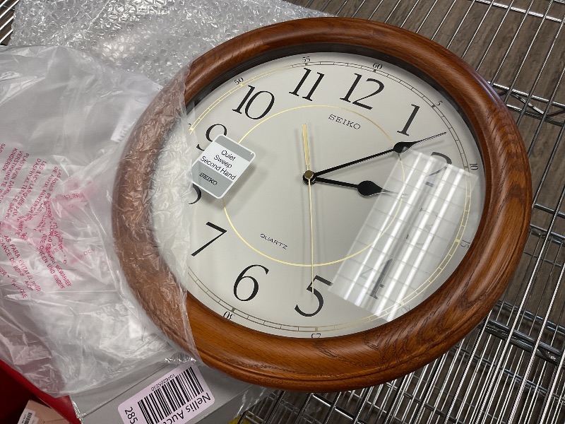 Photo 1 of Seiko Wall Clock Quiet Sweep Second Hand Dark Brown Solid Oak Case