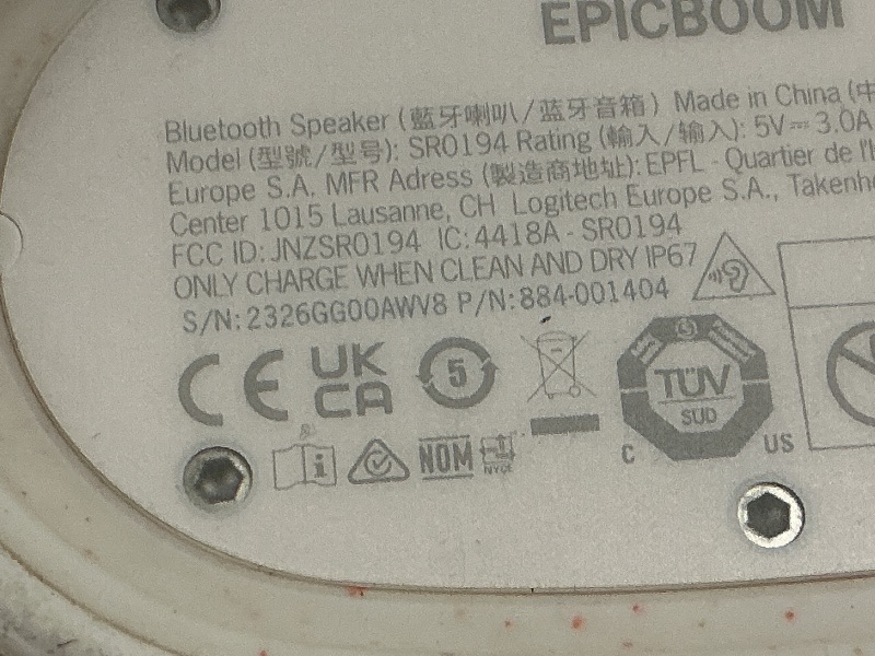 Photo 1 of Ultimate Ears EPICBOOM, Portable Waterproof Bluetooth Speaker, Big Bass, 360-Degree Sound, Wireless Speakers, IP67, 17Hr Battery, USB C - White