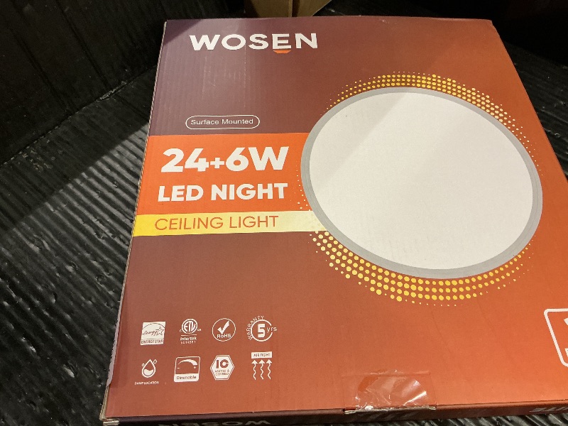 Photo 1 of 1 Pack 12 Inch White LED Flush Mount Ceiling Light with Night Light 2000K, 3000K-6000K 5 Color Temperature 24W 2400LM Ultra-Slim Ceiling Light Fixture with Remote, Round Ceiling Lights for Bedroom