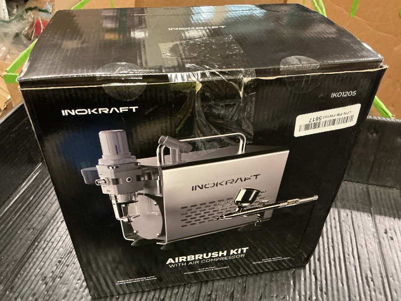 Photo 1 of InoKraft Airbrush Kit with Air Compressor- 1/6 HP Quiet Air Compressor, Gravity Airbrush with 3 Tips 0.2, 0.3 & 0.5 mm- Hose, Holder, How-To Guide- Airbrush Paint Set for Model Painting gift 4 Colors