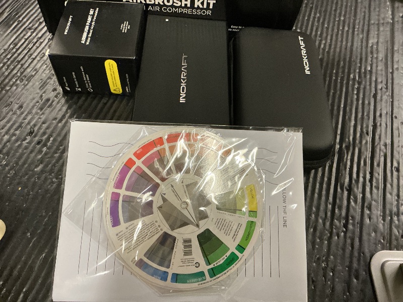 Photo 1 of InoKraft Airbrush Kit with Air Compressor- 1/6 HP Quiet Air Compressor, Gravity Airbrush with 3 Tips 0.2, 0.3 & 0.5 mm- Hose, Holder, How-To Guide- Airbrush Paint Set for Model Painting gift 4 Colors