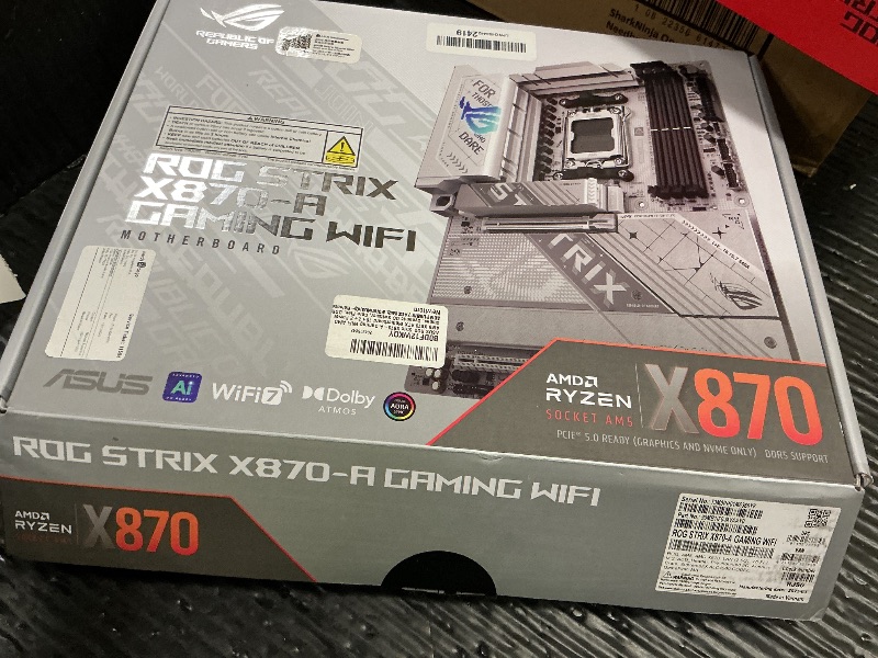 Photo 1 of ASUS ROG Strix X870-A Gaming WiFi AMD Motherboard, 16+2 Power Supply Stage, DDR5 Slot, Four M.2 Slots, PCIe 5.0, Next Generation GPU, WiFi 7, USB 20Gbps with PD 3.0 up to 30W, Aura Sync