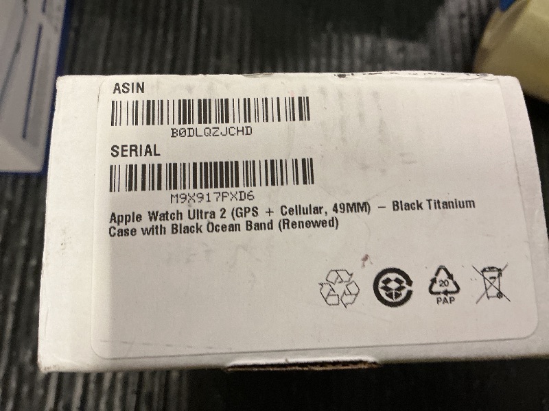 Photo 1 of Apple Watch Ultra 2 (GPS + Cellular, 49MM) - Black Titanium Case with Black Ocean Band (Renewed)