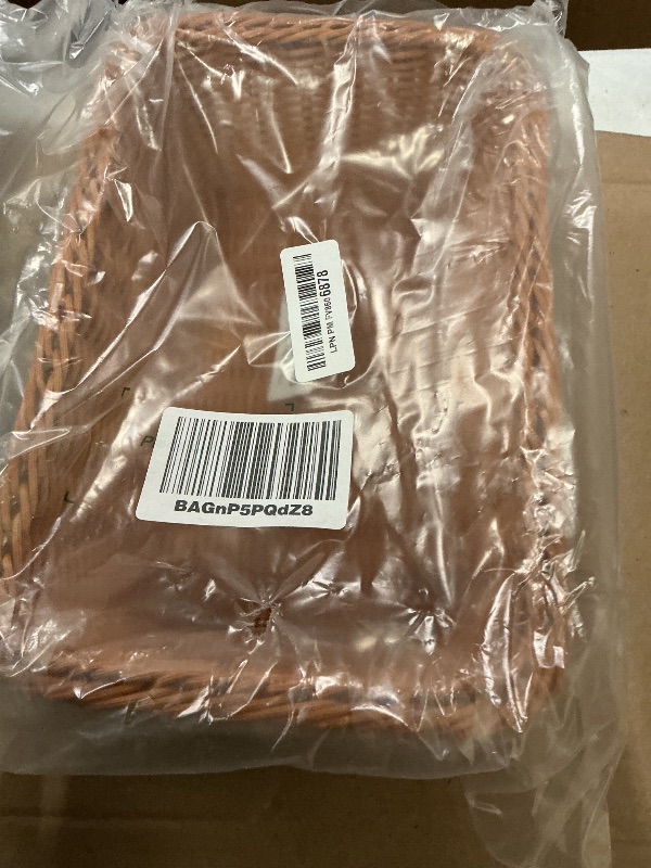 Photo 1 of 12" Poly Wicker Bread Basket, Hand Woven Food Storage Room Organizer, Fruits, Vegetables and Snacks Tabletop Food Serving Basket, Restaurant, Hotel Service, Brown