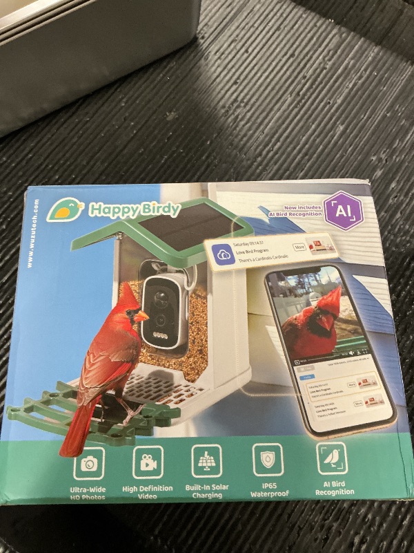 Photo 1 of Happy Birdy Smart Bird Feeder with Camera - 2.5K HD Video, Wild Bird Feeder with Wall Mount & Pole Strap Kit, Free AI App IDs 10K+ Birds, Solar Power Panels, Infrared Night Vision, Weatherproof IP67