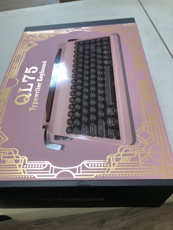 Photo 1 of YUNZII QL75 Wireless Typewriter Hot Swap Retro Mechanical Keyboard,Punk Round Keycaps,RGB Backlit QMK/VIA Programmable,Multi-Device Keyboard with 2.4GHz/Type-C/BT5.0 (Pink, Cocoa Cream V2 Switch)