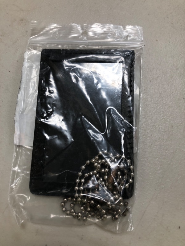 Photo 1 of Neck Chain Double Sided ID Holder with 2 Clear Picture ID Windows, Leather Badge for Credential Pass to Wear Around The Neck for Police Law Enforcement, Business, Factory Worker (Black) (Vertical)