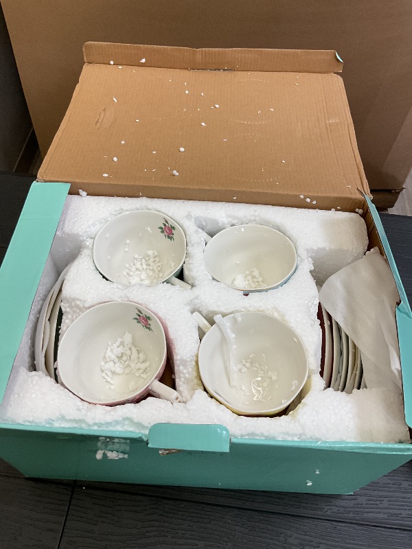 Photo 1 of BTaT- Floral Tea Cups and Saucers Set of 8 (8 oz), Porcelain Tea Cup Sets, Assorted Colors with Gold Trim & Gift Box, Dishwasher Safe