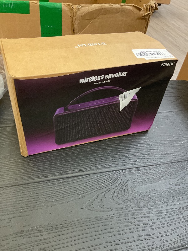 Photo 1 of DINDIN Portable Bluetooth Speaker: 80W (Peak), 20H Playtime, Loud Wireless Wood Speakers with Bass, AUX and USB Input, Subwoofer, TWS Pairing, Vintage Speaker for Outdoor, Home, Office (Black)