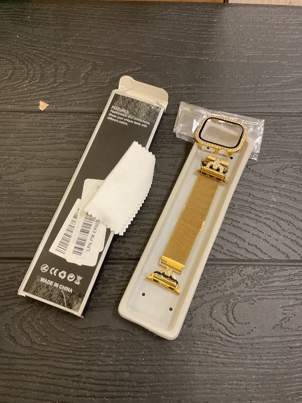 Photo 1 of Joyozy Magnetic Band Compatible with Apple Watch Band 38mm 40mm 41mm 42mm 44mm 45mm 46mm Milanese Strap with Bling Glitter Case and Screen Protector Dressy Stainless Steel iWatch Loop for Women (Gold 42mm)